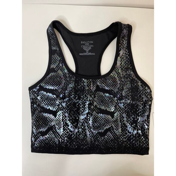 Evolution & Creation Racerback Black Rainbow Snake Print Sports Bra NEW Small - Picture 8 of 9
